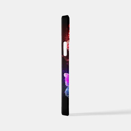 Drei glühende Schmetterlinge im Hintergrund iPhone Hülle (Rechte Seite)