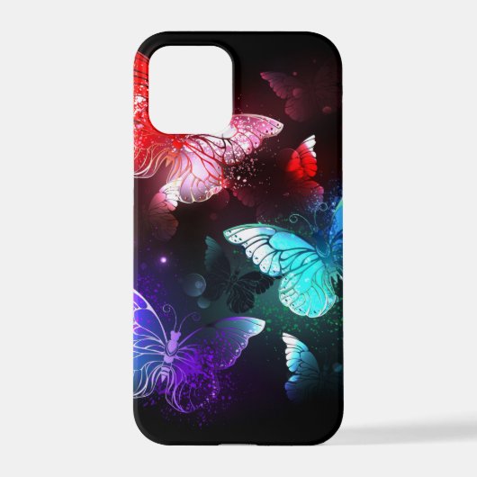 Drei glühende Schmetterlinge im Hintergrund iPhone Hülle (Rückseite)