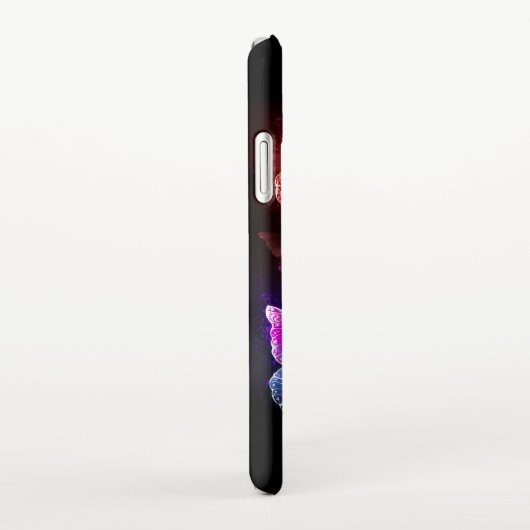 Drei glühende Schmetterlinge im Hintergrund iPhone Hülle (Rechte Seite)