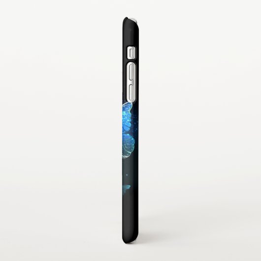 Drei glühende Schmetterlinge im Hintergrund iPhone Hülle (Linke Seite)