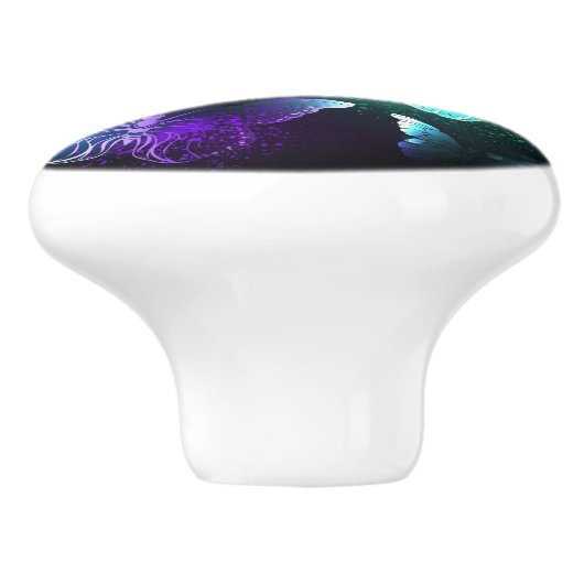 Drei glühende Schmetterlinge im Hintergrund Keramikknauf (Seitenansicht)