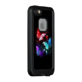 Drei glühende Schmetterlinge im Hintergrund LifeProof iPhone Hülle (Hinten/Rechts)