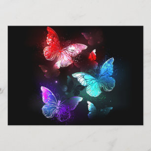 Drei glühende Schmetterlinge im Hintergrund Menükarte