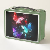 Drei glühende Schmetterlinge im Hintergrund Metall Brotdose (Rückseite)