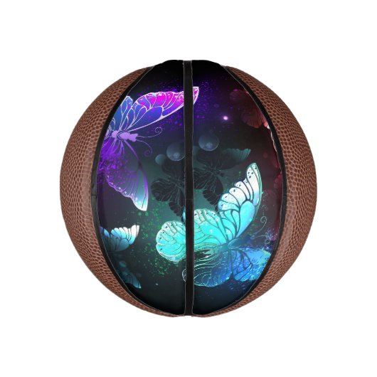 Drei glühende Schmetterlinge im Hintergrund Mini Basketball (Vertikal)