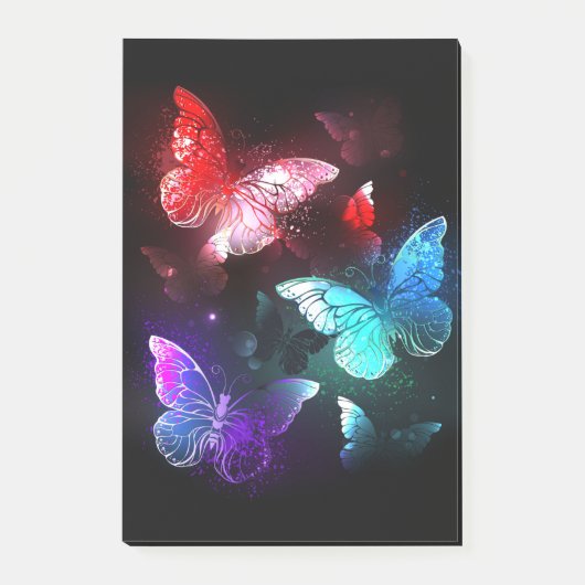 Drei glühende Schmetterlinge im Hintergrund Post-it Klebezettel (Vorderseite)