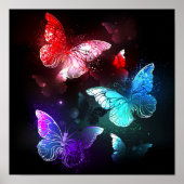 Drei glühende Schmetterlinge im Hintergrund Poster (Vorne)