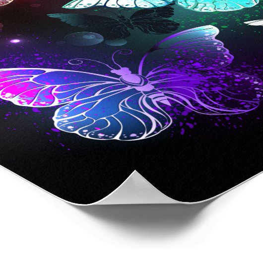 Drei glühende Schmetterlinge im Hintergrund Poster (Ecke)