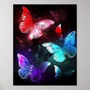 Drei glühende Schmetterlinge im Hintergrund Poster