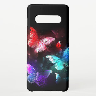 Drei glühende Schmetterlinge im Hintergrund Samsung Galaxy S10+ Hülle