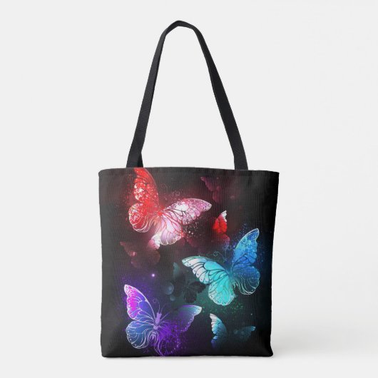 Drei glühende Schmetterlinge im Hintergrund Tasche (Rückseite)