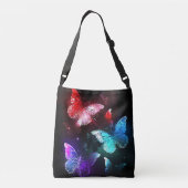 Drei glühende Schmetterlinge im Hintergrund Tragetaschen Mit Langen Trägern (Rückseite)
