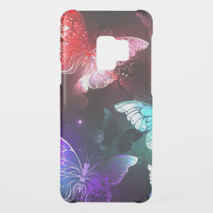 Drei glühende Schmetterlinge im Hintergrund Uncommon Samsung Galaxy S9 Hülle