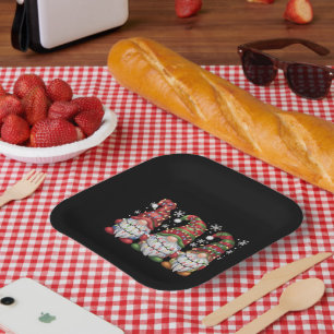 Drei Gnome Buffalo Kariert Rot Weihnachten Pappteller