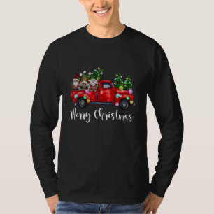 Drei Gnome im roten Lastwagen Fröhlicher Weihnacht T-Shirt