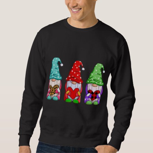 Drei Gnome Kariertes Herz Leopard Valentine Sweatshirt (Vorderseite)