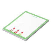 Drei Gnome mit einem einfachen grünen Rahmen Notizblock (Rotiert)