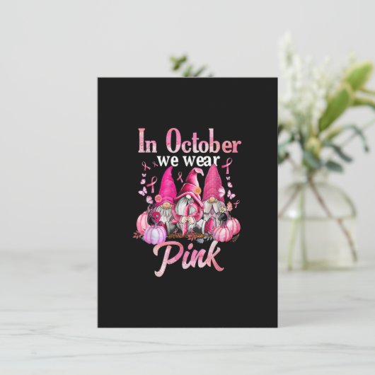 Drei Gnome rosa Ribbon Brustkrebs Bewusstsein Gn Einladung (Stehend Vorderseite)