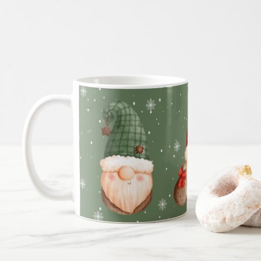 Drei Gnome Schneeglöckchen Rot Grün Weihnachtsgesc Kaffeetasse (Mit Donut)