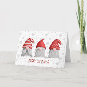 Drei Gnome Wasserfarbe Bart Hut Rot Weiß Weihnacht Karte