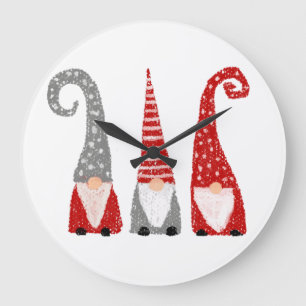 Drei Gnome Weihnachten Handgezeichneter Feiertagsd Große Wanduhr