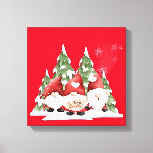Drei Gnome Weihnachts-Stretched Canvas Print Leinwanddruck (Vorderseite)