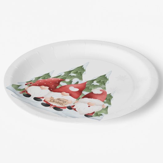 Drei Gnome Weihnachtsbuch-Teller Pappteller (Schrägansicht)