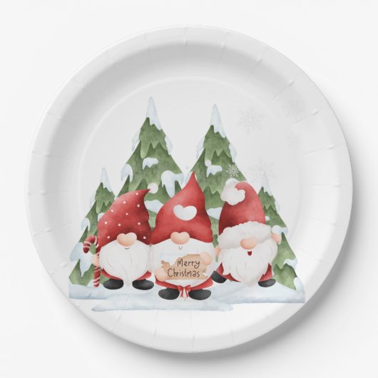 Drei Gnome Weihnachtsbuch-Teller Pappteller (Vorderseite)