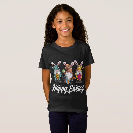 Drei Gnomen Bunny Holding Ostereier Jagd Happ T-Shirt (Vorne ganz)