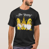 Drei Gnomes Holding Honey Bee Happy Bee Gnome Spr. T-Shirt (Vorderseite)