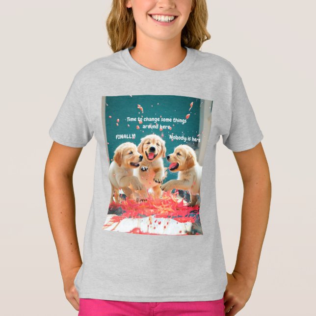 Drei goldene Retriever Welpen T-Shirt (Vorderseite)