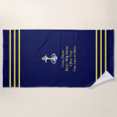 Drei Goldstreifen für die Crew - Name hinzufügen, Strandtuch (Vorderseite)