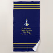 Drei Goldstreifen für die Crew - Name hinzufügen,  Strandtuch (Vorderseite)