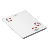 drei graue Fußballbälle personalisiert Notizblock (angewinkelt)