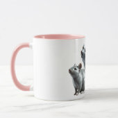 Drei graue Mäuse in 3D suchen nach Essen. Tasse (Links)