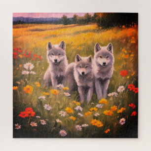 Drei graue Wolfswelpen Puzzle