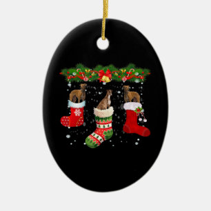 Drei Grauhund Hund in Socken Weihnachten Weihnacht Keramik Ornament