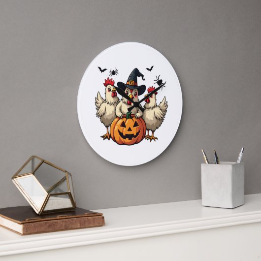 Drei grimmige Halloween-Bauer Große Wanduhr (Büro)