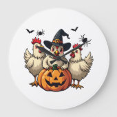 Drei grimmige Halloween-Bauer Große Wanduhr (Vorderseite)