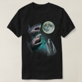 Drei große weiße Haie Howl am Mond 3 Wolfs Funn T-Shirt (Design vorne)