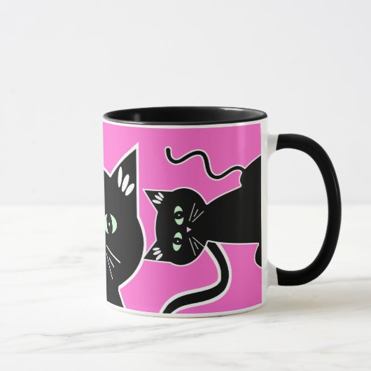 Drei Grün-Mit Augen schwarze Katzen-Retro Zeichnen Tasse (Rechts)