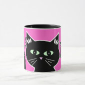 Drei Grün-Mit Augen schwarze Katzen-Retro Zeichnen Tasse (Zentrum)
