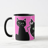 Drei Grün-Mit Augen schwarze Katzen-Retro Zeichnen Tasse (Links)