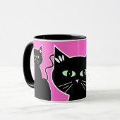Drei Grün-Mit Augen schwarze Katzen-Retro Zeichnen Tasse (Vorderseite Links)