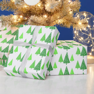 Drei Grüne Wasserfarben Polka Dot Trees Geschenkpapier