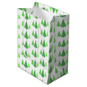 Drei Grüne Wasserfarben Polka Dot Trees Mittlere Geschenktüte (Vorderseite Schrägansicht)
