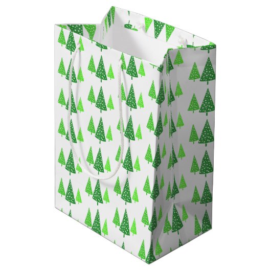 Drei Grüne Wasserfarben Polka Dot Trees Mittlere Geschenktüte (Rückseite Schrägansicht)