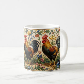 Drei Hähne in einem blühenden Garten Kaffeetasse