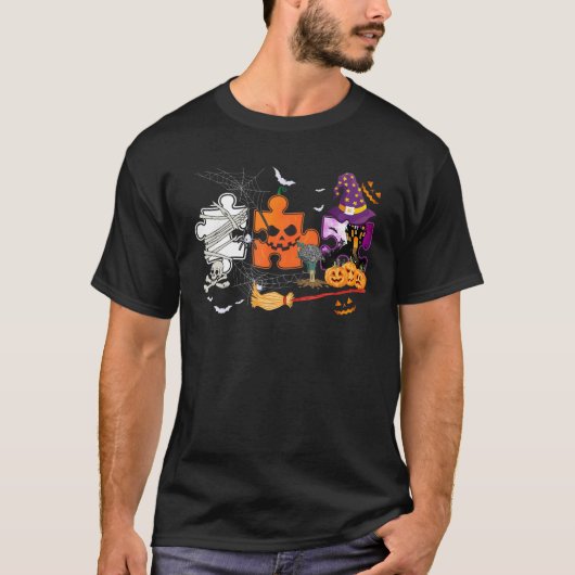 Drei Halloween Autismus Bewusstsein Mummy Pumpkin T-Shirt (Vorderseite)