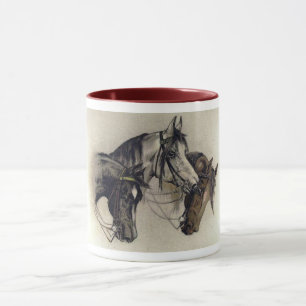 Drei handgezeichnete Pferdeköpfe Vintage Tasse